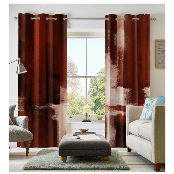 Asuexpect 52 x 84” Rust Brown and Cream Abstract 2 Panels Curtains - Picture 2 of 6